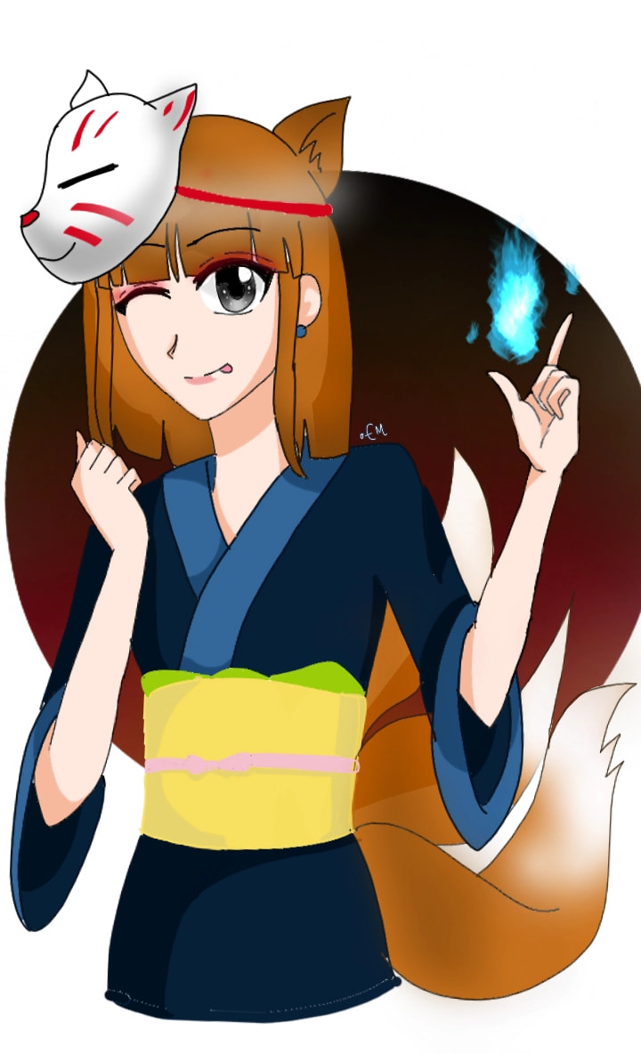 THANKS FOR THE FEATURE ! :D I was born in #January so I interpreted the #minichallenge prompt for #Myfantasy of me as a  #shapeshiting #kitsune :D #anime #animegirl #fox #foxfire #EishiOC