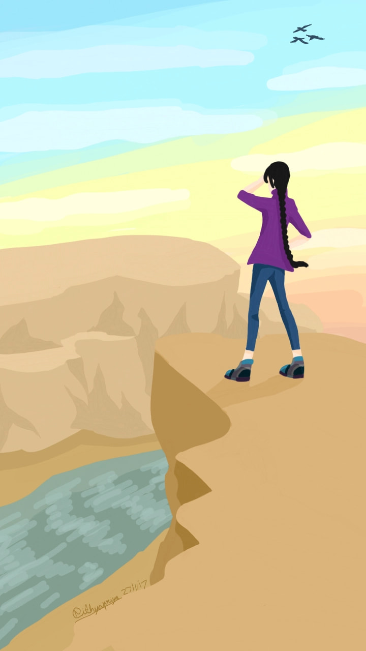 #landscapechallenge with#fridayswithsketch!!I love#sceneries & my mom gave me this idea!!It's#me on the#cliff enjoying the#sunset!!#canyon #me #avatar #landscape.approx 40mins. My first sketch without lineart!‪@sonysketch‬