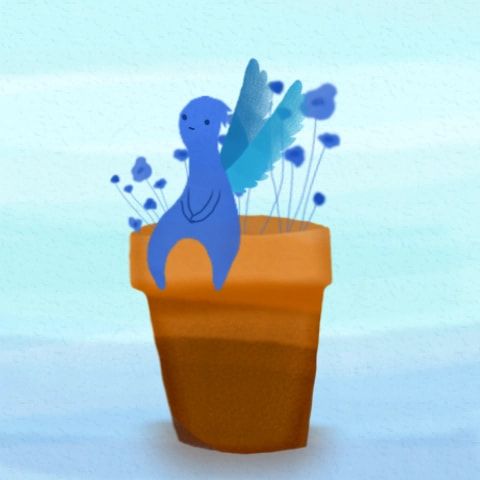 This is like a cross between a raindrop and a lil blue bird (or angel?); Maybe the name of the species is "raingel"; I just really liked the design when I came up with it 😅 #fridayswithsketch #specieschallenge #raindrop #Flowerpot #angel