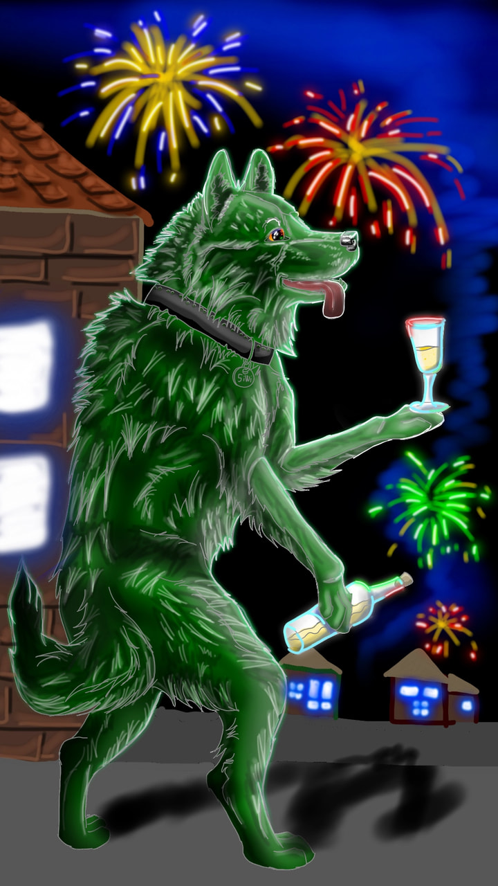 Happy new year! 🎆 🎉 🐺 #wolf #GlowPenChallenge #fridayswithsketch #newyear #newyear2018 #fireworks #night #2018