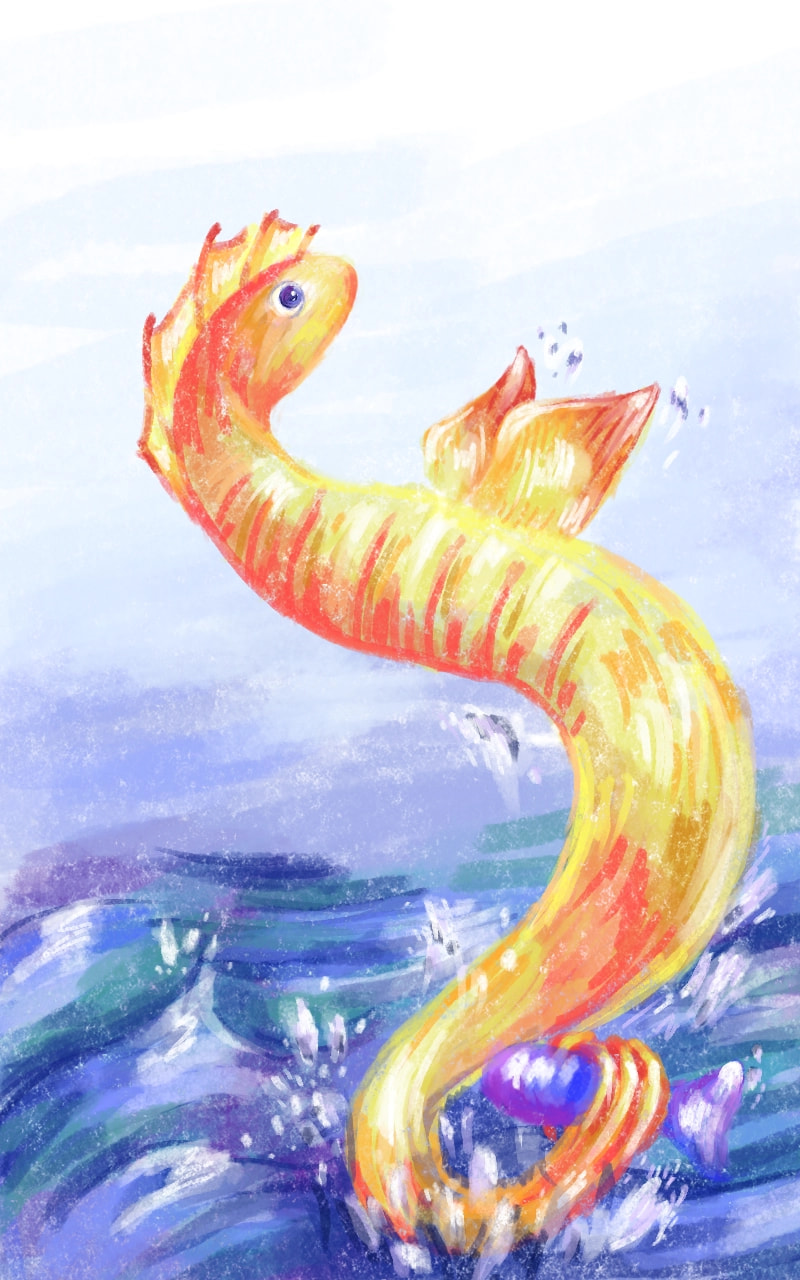 This is my species - Kodily. Yes, maybe it looks like an eel but look at its tail. They are very cheerful and friendly and like to jump out of the water in the hope of getting to the stars #sea #water #fridayswithsketch #specieschallenge