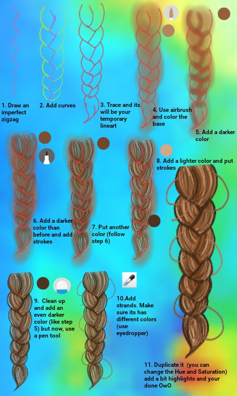That's how I draw braids & color hair on Sketch OwO... P. S. I don't know how to explain TvT #tutorialthursdays #fridayswithsketch #hairtutorial -what tutorial should I do next?
