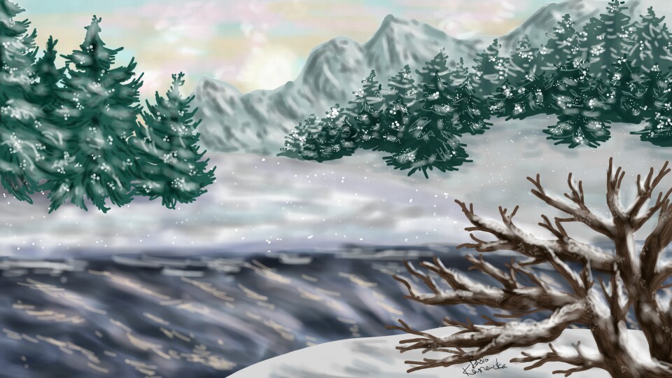 #winter #river #snow #mountains #trees