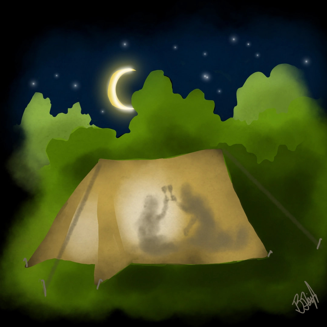 If the house is a cage - And your not feeling fine - Go sleep under trees - And share out some wine.     🙁🏕️🌙 🥂 😁   #fridayswithsketch #betterday #Brucesleight
