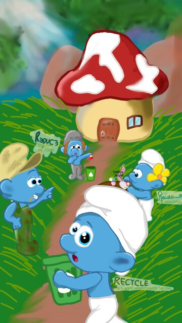 #Responsibilities #SmallSmurfsbigGoals #Teamsmurf #Sketch #SonySketch '3 Smurfs all working together to do the 3 R's under farmer smurf's supervision' remember everyone, Reduce,Reuse,Recycle for our home now & the future 😉