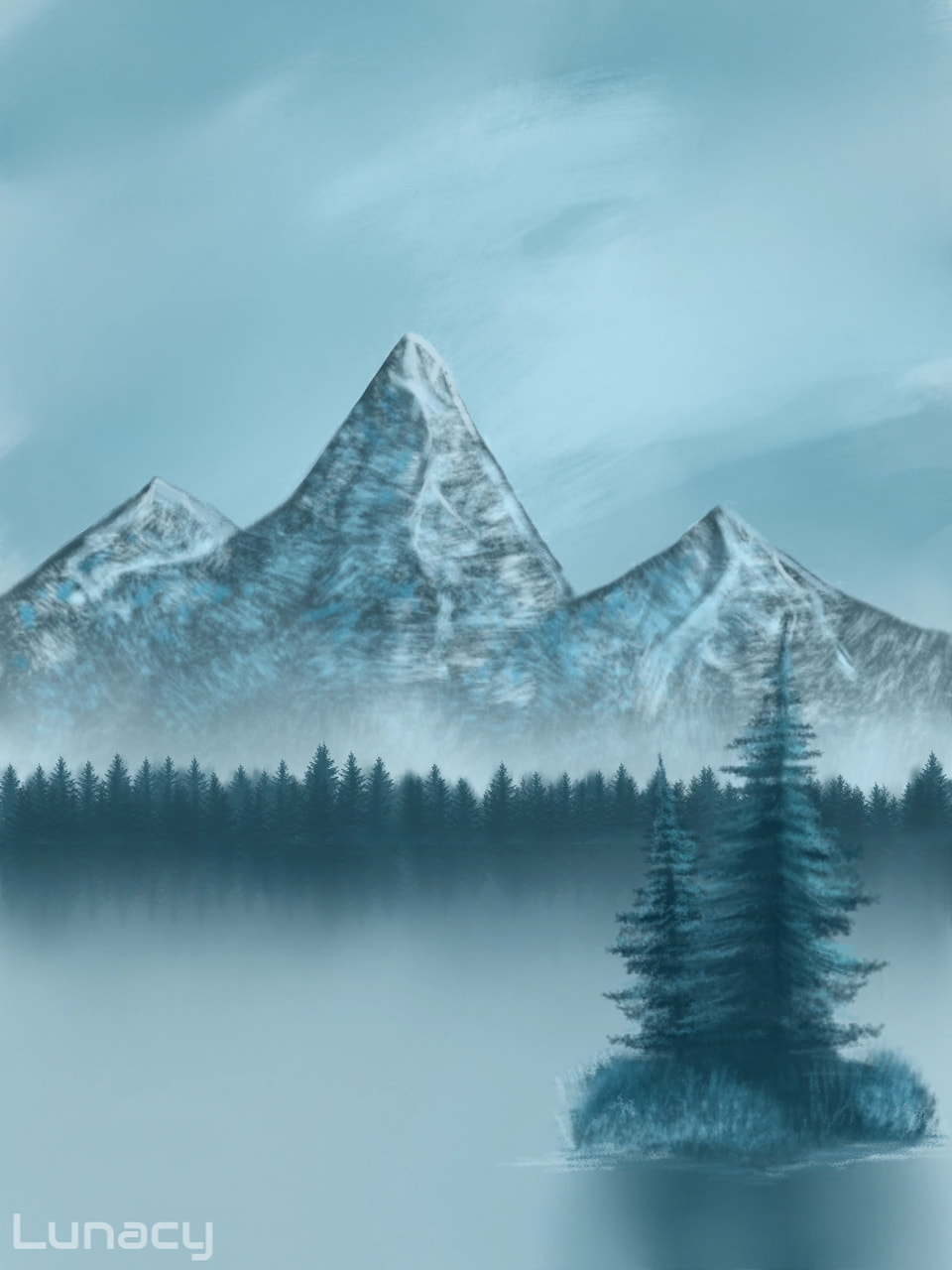 This is to Bob Ross aka god💕💕 #onecolor #fridayswithsketch #landscape #nature #Mountain #blue