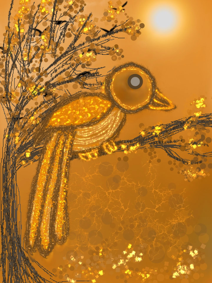 #100percentsketch #fridayswithsketch #sonysketch #onecolor #Orange colour and sky  #cute #Bird sitting on a branch in the sunlight. #onecolorchallenge