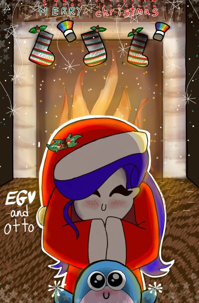 Merry christmas (i know it's early lol! I just want u to know that i am freezing)  :since otto was the cutest thing that happened in my life, i drew him, i hope u like it ∩ ω ∩sry if u can't see the font-_-! (#Ottowinter #holidaycard) omg yay! #featured