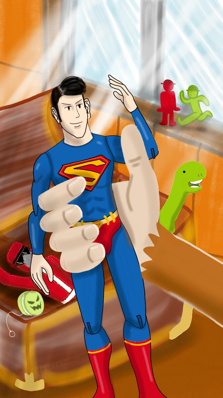 This Superman is from a #vegan restaurant owner, a friend of mine when I was a kid. I took off his cape because I didn't know what's the point to put a clouth on your shoulder. Any way, this is a corner of #myroom , although most of my toy have gone.