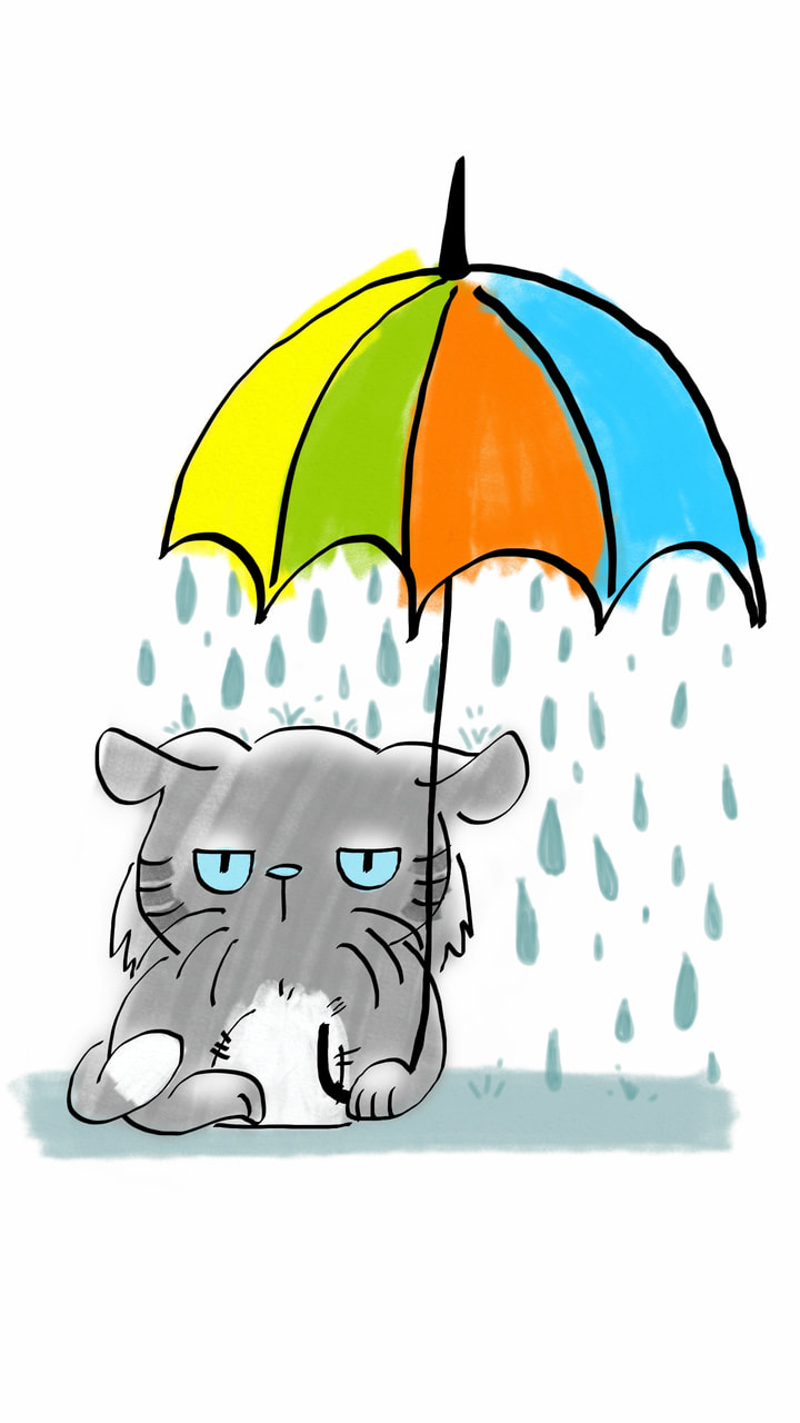 I have no ideas. #scribble #fridayswithsketch EDIT: it was just a quick drawing, I'm really surprised it was featured... AND don't ask me to follow you/ like your sketches, or I'll block you! #cat #umbrella #rain