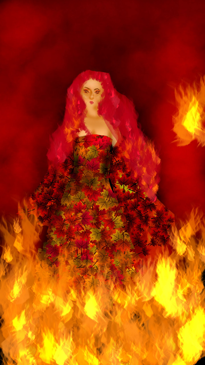 Here is Autumn, master of the element of fire  #fire  #elements  #godess  #MyMythology  #fridayswithsketch  #mythology this is kind of rough, but I like the final result.      More on my profile !  Edit  : thanks for the feature !!