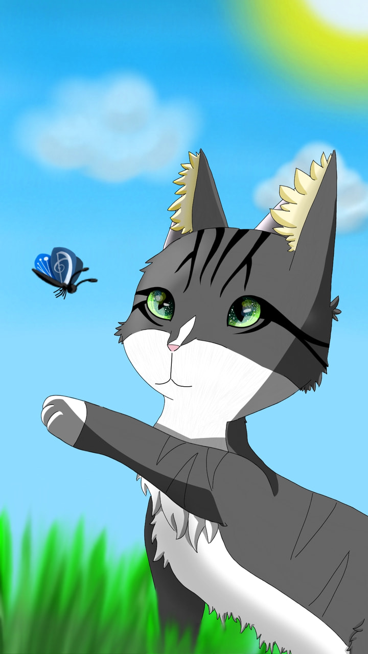 This is my cat Mochi =^•w•^= #animalchallenge #cat #fridayswithsketch #butterfly
