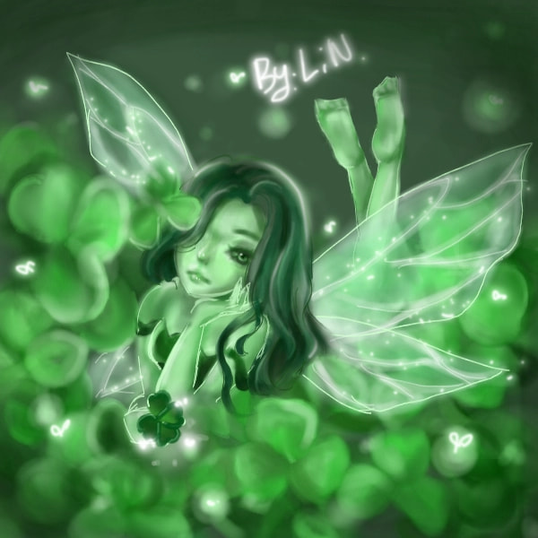 a four leaf clover fairy! I dont usually draw realistic, but here it is lol #greenchallenge #colorweek #fairy