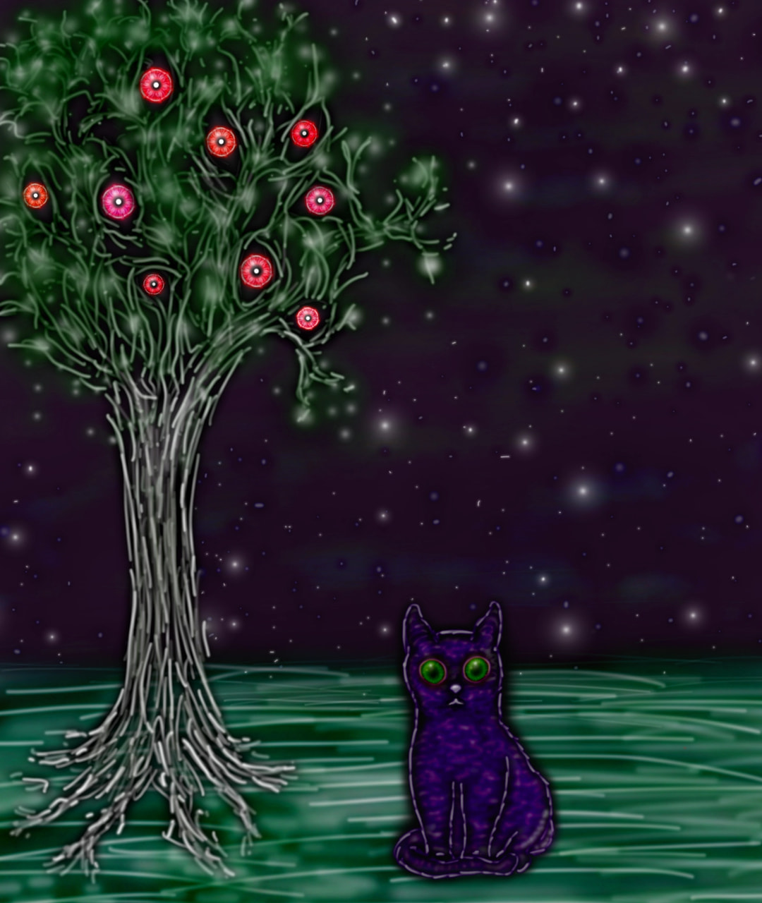 #cat #tree #night #glowpenchallenge #fridayswithsketch ‪@sonysketch‬ 100% Glowpen.