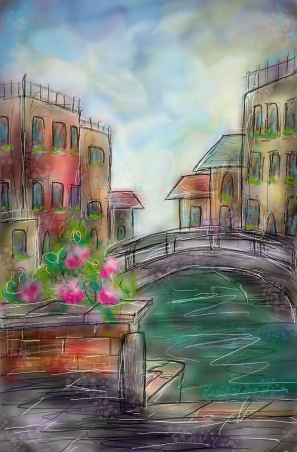 Just came back from a vacation in Italy! Here is a drawing inspired by the city of Venice.