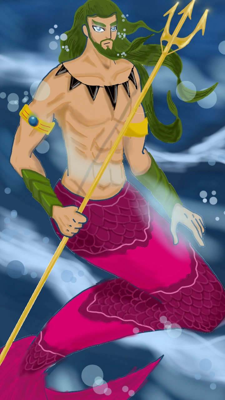 Since many people already draw beautiful, elegant female mermaid, so I try to draw a anqaman-like one. Although with the beard, but my setting for him is human age 20.  #MerMay #veganlover