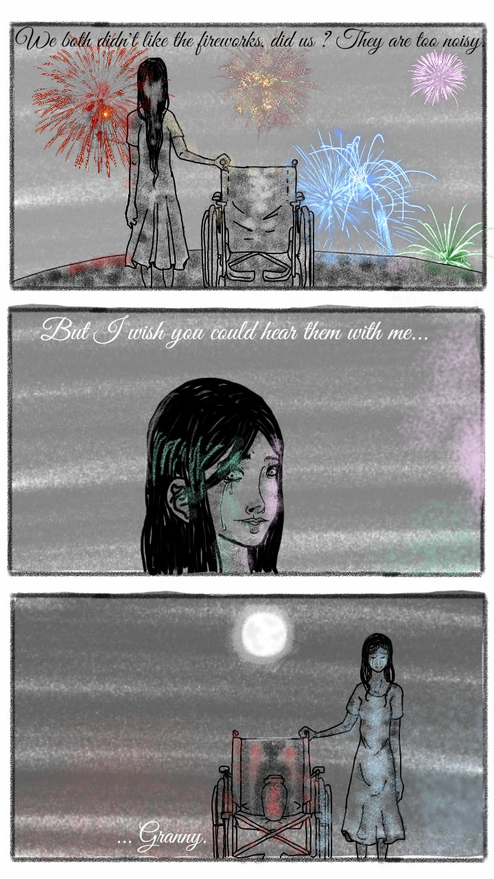 #fridayswithsketch #mycomic (I can't draw #fireworks Thanks ‪@sonysketch‬ for the stickers) #woman #night #granny #death #cry #tears #smile #wheelchair #love Edit : Did *we ? (Thanks ‪@Petra_Ral‬)