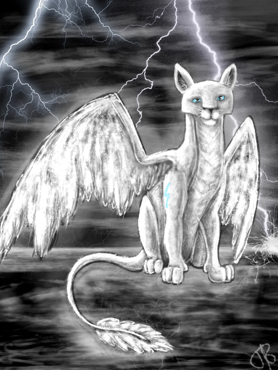 Does anyone have name ideas for him and his species? His name should end with -iel and the name of the species should sound strong/epic. #fantasy #creature #flash #lightning #thunder #light #dark #angel #animal  #idk #specieschallenge #fridayswithsketch