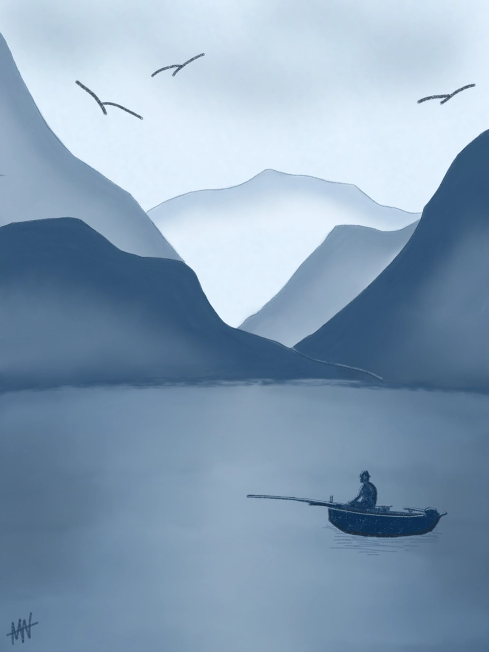 Fishing Blues - Re-upload. Thank you all for supporting me and getting this sketch onto the featured board, hopefully it will be the first of many. :)  #onecolor #fridayswithsketch #fishing #blue