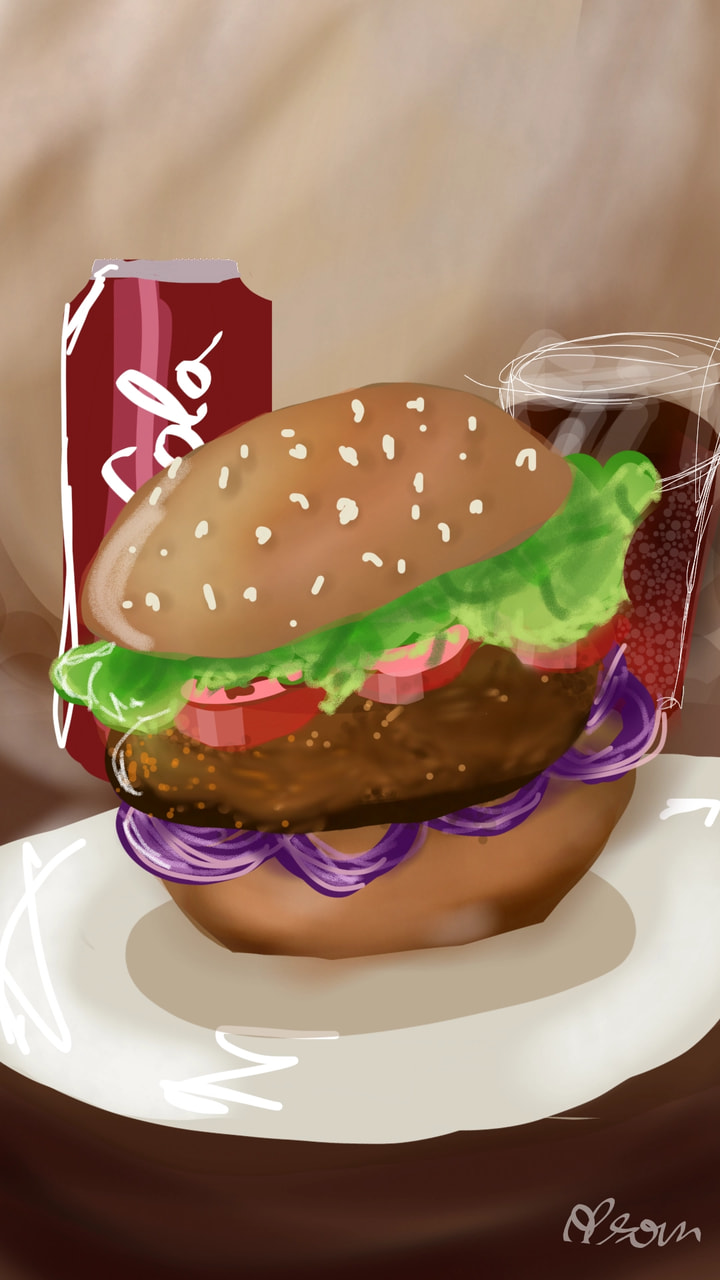 I live American food, hamburgers and steaks especially. But my one true love of food is coca-cola, which is included here too #fridayswithsketch #sonysketch #realistic ‪@sonysketch‬ #myfavoritefood #olsonsdrawingswith100likes