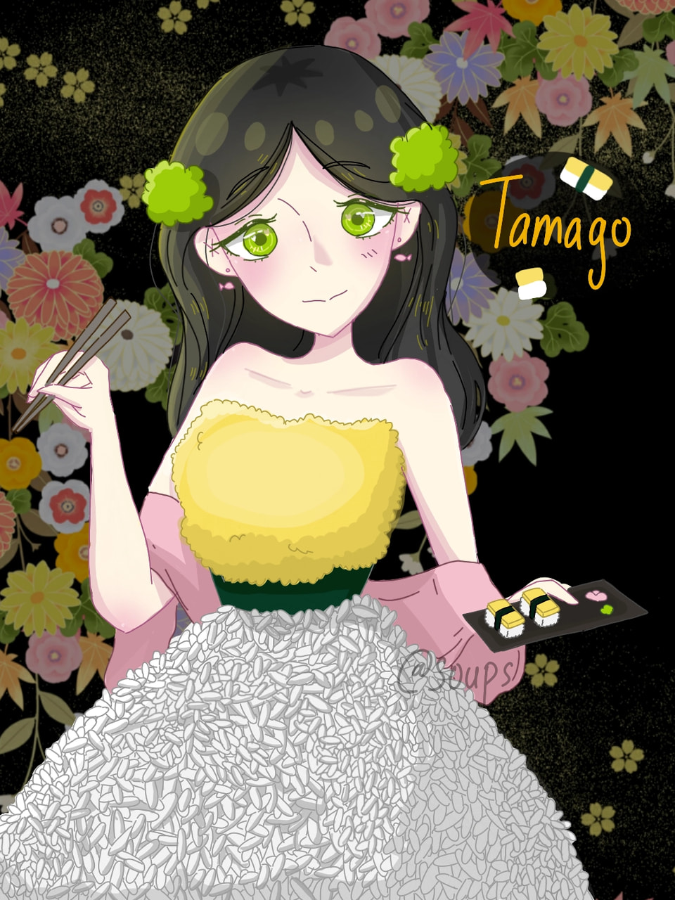 tamago is my fav sushi! the green is wasabi and the pink is ginger ヽ(´∀｀ヽ) #foodchallenge #fridayswithsketch #myart #drawing