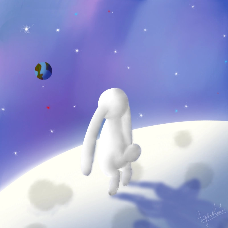 #minichallenge #magicmoonweek ‪@sonysketch‬ these are armless bunnies that live in the moon. This little bunny is watching the earth. i had fun drawing this 😉 ♥thx for the feature♥