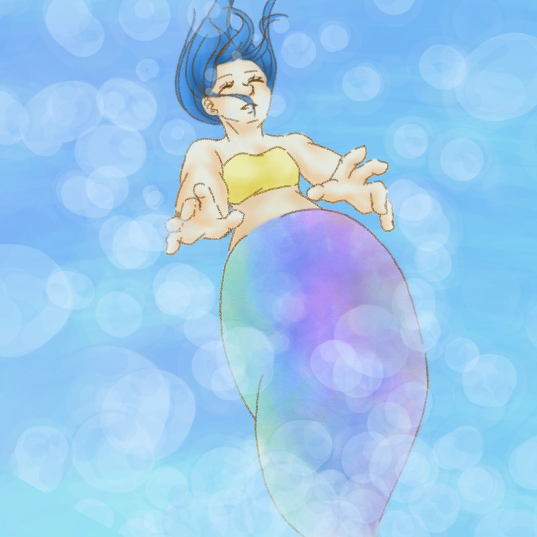 落下水中バージョン(笑)まぁ落下っていうよりは泡になってく様を描いたんだけどね(笑)やっぱりこの角度描くの嫌いだわぁ😅 #fridayswithsketch #merMay #mermaid