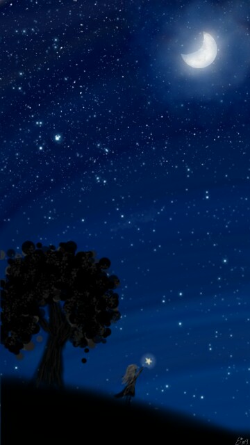 #mycrazymoment Dans un rêve , quand les étoiles tombent du ciel O.o #fridayswithsketch #sonysketch #stars #tree #moon #night #Blue #girl #mysterious
