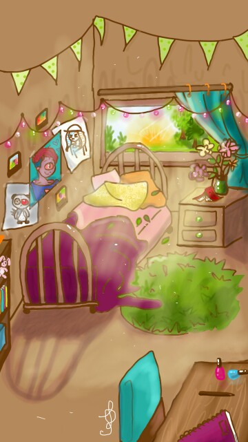 Ithi's bedroom. Experimentation with the lighting and shading. I really like the way it turned out!