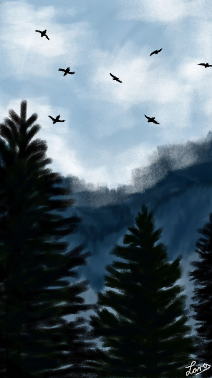 I saw this when I was looking out the window when I was in school, so I thought it would look nice if I draw it. #24hourschallenge ‪@sonysketch‬ #minichallenge #sketch #sonysketch #morning #trees #birds