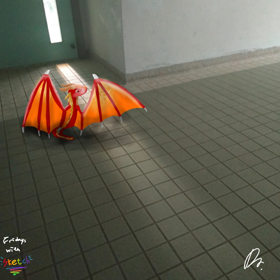 *photos school hallway* *draws a skywing* #dragon #wingsoffire #wof #skywing #light #fire #red #orange #yellow #hallway #drawyourphoto #fridayswithsketch