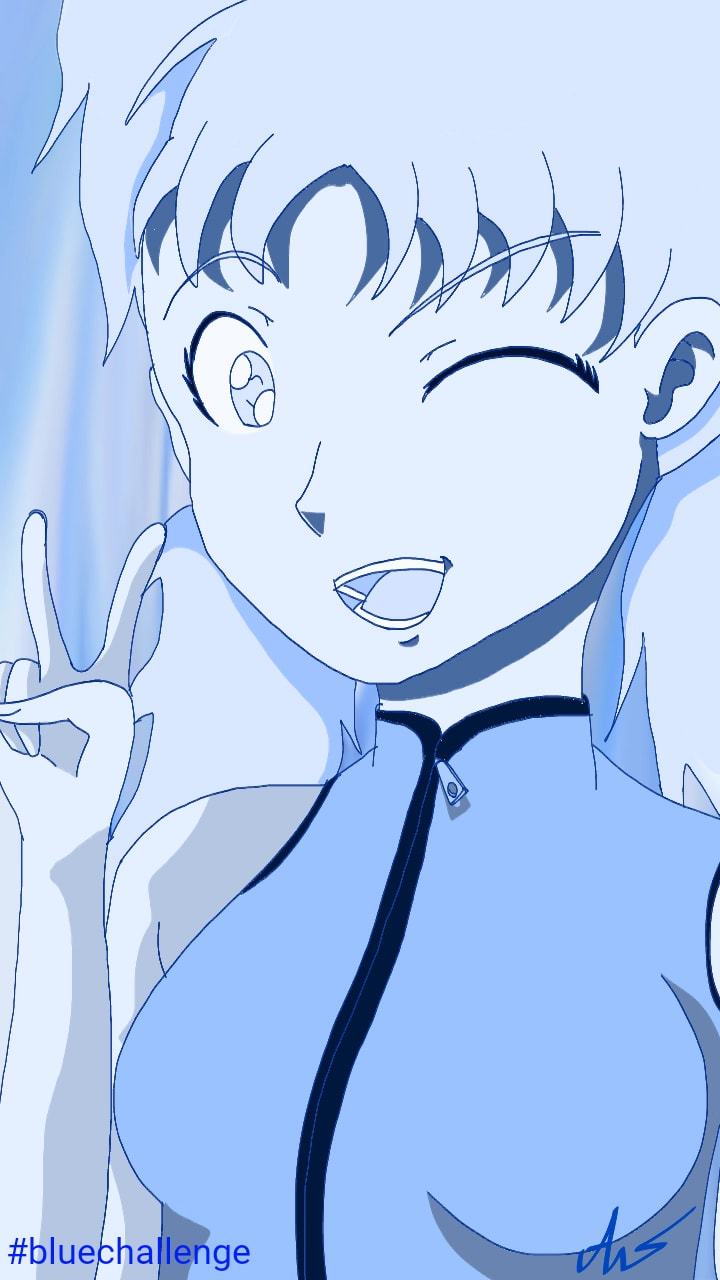 Been awhile since I've posted...well anything for that matter. But I'm back and I've taken one of my main characters of my anime that I'm working on and colored her completely blue for the blue challenge! #bluechallenge