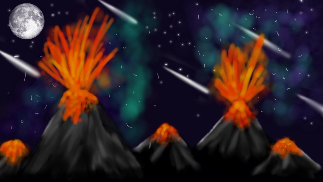 Landscape drawing with some volcanoes and shootingstars and more!! I hope you really enjoy my sketch, OMG this actual got featured 😋😋😋 #landscapechallenge #shootingstar #Galaxy #fridayswithsketch