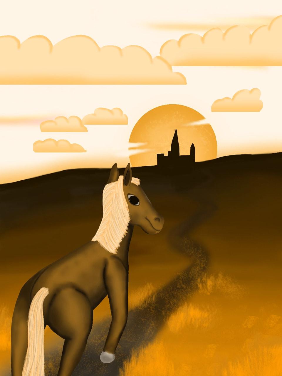 Orange horse, orange sun🍊🐴🌞 This challenge definitly pushed me out of my comfort Zone, but i guess thats the reason for a challenge...I never would have drawn a horse otherwise 🙂 #onecolor #fridayswithsketch #orange #horse #sunset