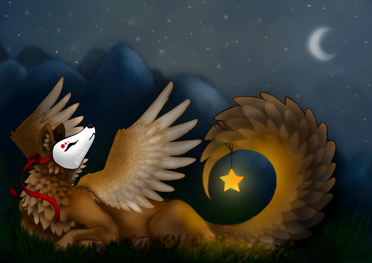 Winged fox! What do you think? 🙂#kitsune #fox #night #star #fridayswithsketch #specieschallenge ‪ #mymythology ‪@sonysketch‬