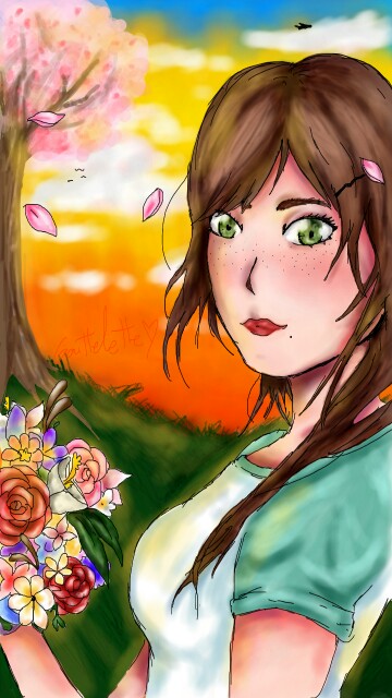 Finally done with my new sketch! Took me about 3 hours. I am still making some experiment with others style, but looks like it always turn out a liiiiittle WEIRD.

SPRING IS SOON HERE GUYS ~~~~
Can't wait! #Canadian
#Spring #Girl #Flower #Sunset