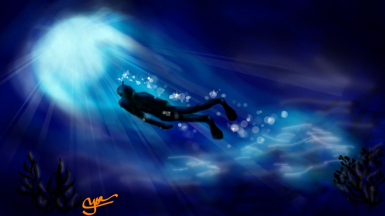Dive in the seabed cave #yoe #Underwater #sonysketch #fall #Inktober2017 #inktober ‪@sonysketch‬