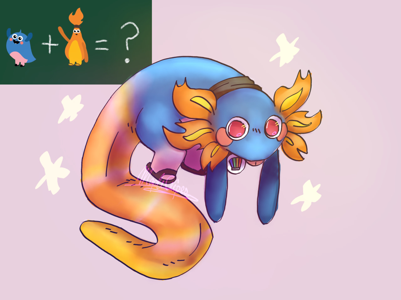 edit: ty for the feature!
#ottelchallenge pt. 2 for the fusion! i had an epiphany after the first one lol
axel+otto=axelotto, which sounds like an axolotl!! so Behold, an #Axelottol!!
#otto #axel #axolotl #Fusion #FusionChallenge #ottoworld #sonysketch 