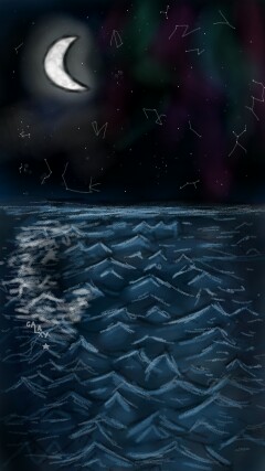 Ocean at night ❤ #sea #water #realistic #blue #dark #water #night #light #shadow