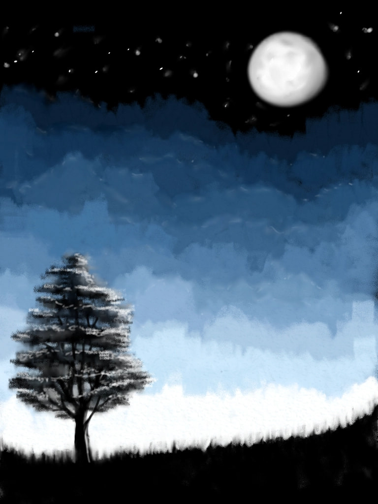 Moonlit Tree #fridayswithsketch #landscapechallenge #moon #night